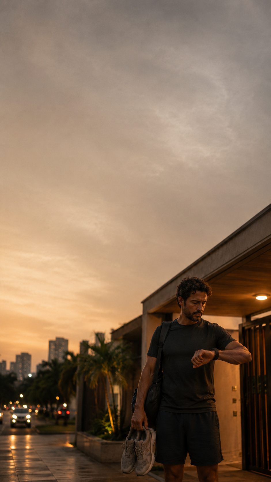 Corredor depois de uma corrida ao amanhecer