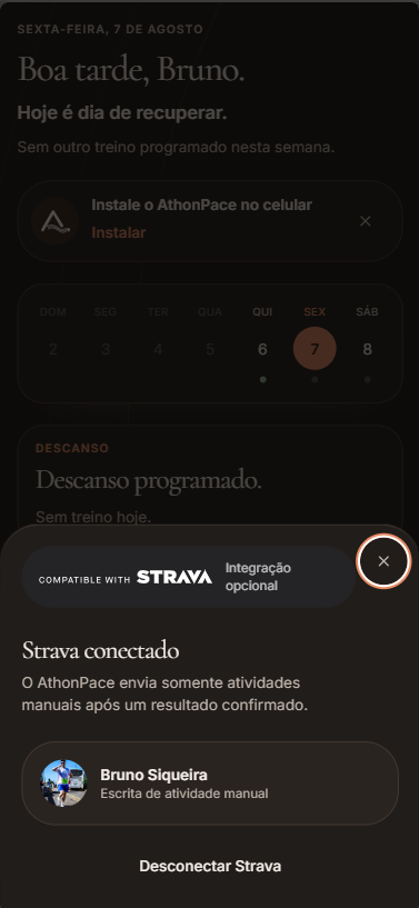 Integração do AthonPace conectada ao Strava